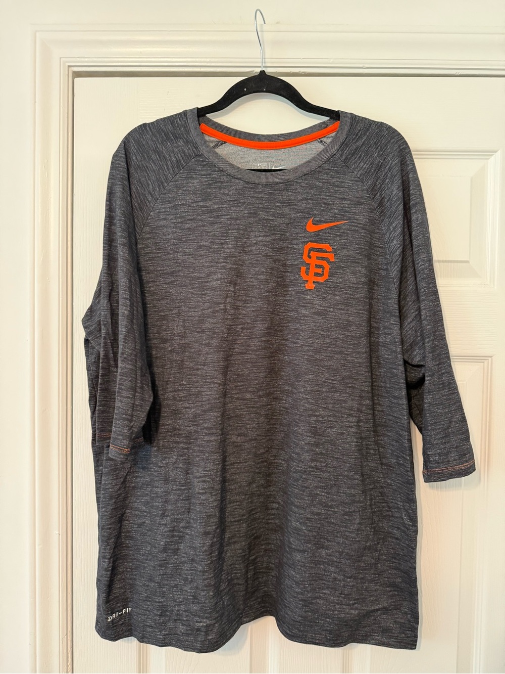 Nike San Francisco Giants Grey 3/4 Sleeve Shirt with Orange Logo